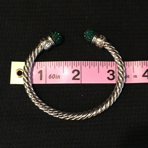 Green crystal/silver tone rope style split bangle - Picture 6 of 8